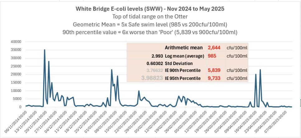 E.coli levels int the river Otter (SWW data).